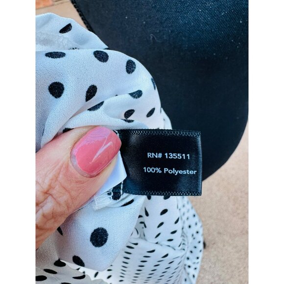 Boston Proper Black White Polka Dot Blouse Ruffled Bell Sleeves Keyhole Neckline - Picture 11 of 11